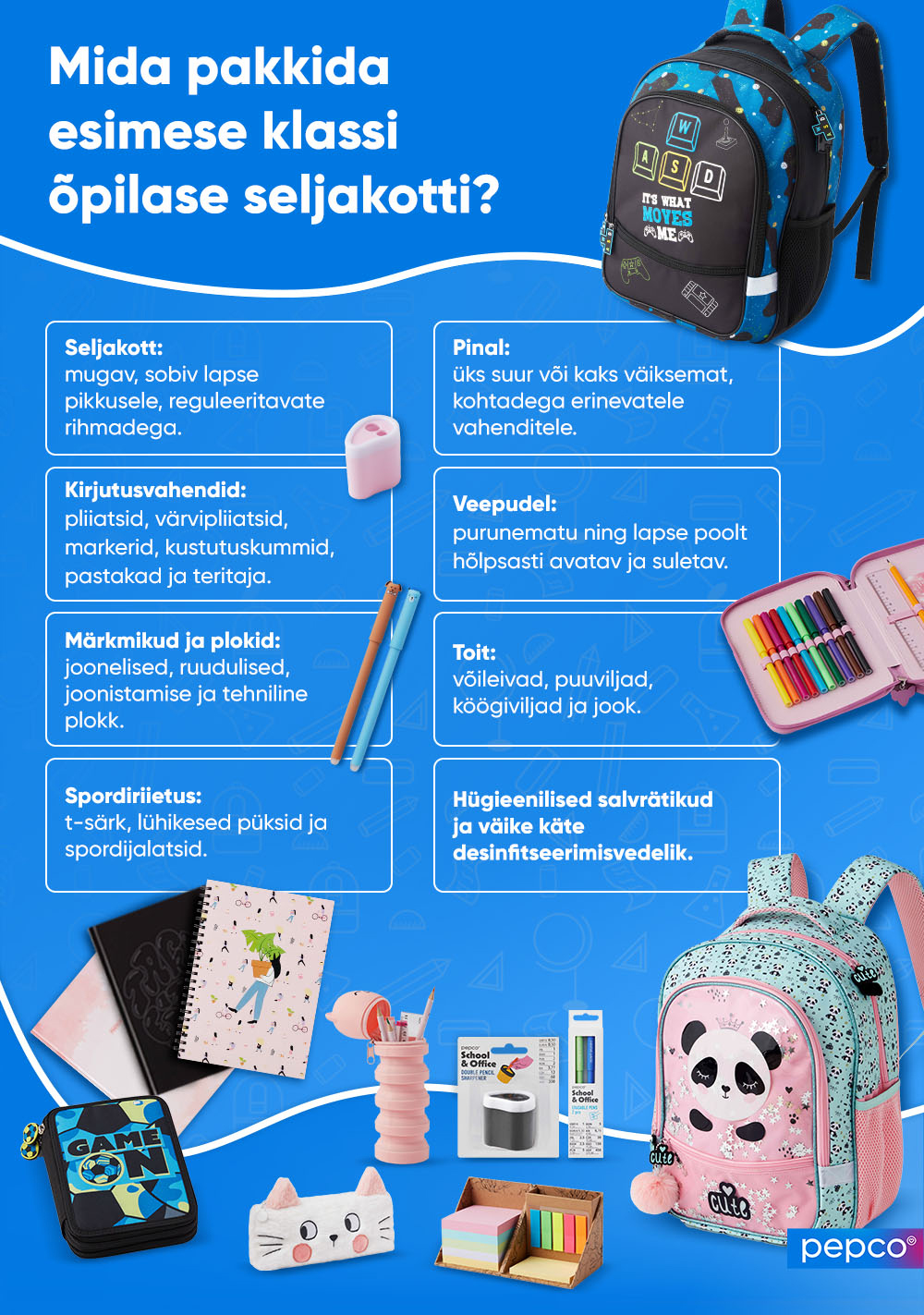 Pepco infograafika kooli seljakoti pakkimise kohta